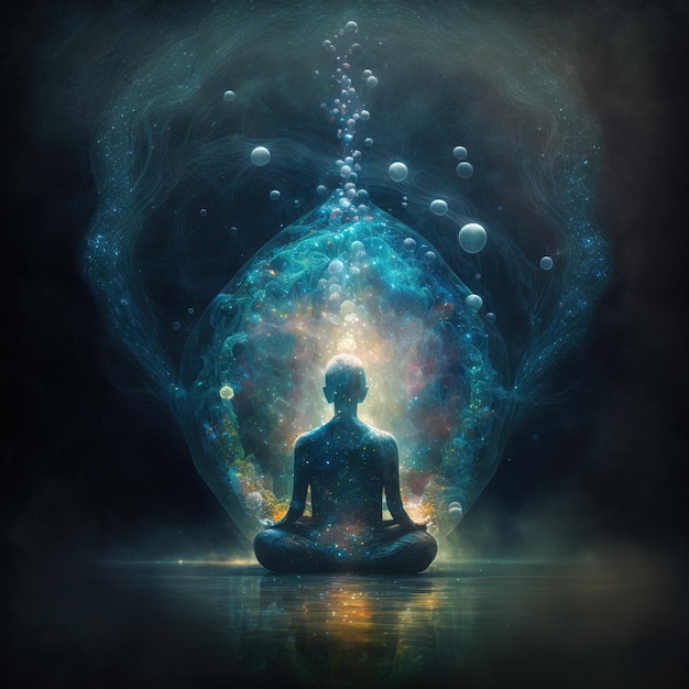 illustration of a person doing yoga spirituality with the universe Generative AI