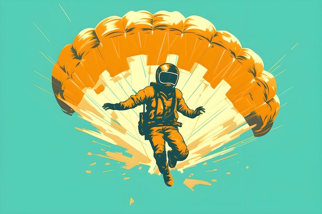 An illustration of a person jumping in the air with a space suit on it.