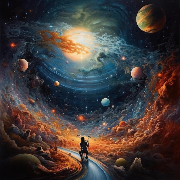 illustration of a person looking at the universe