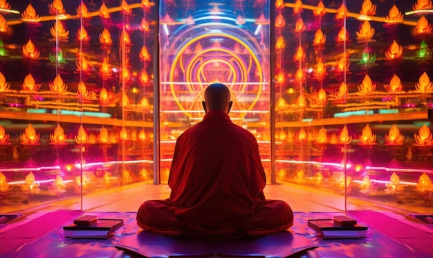 Illustration of a person meditating on a bright background