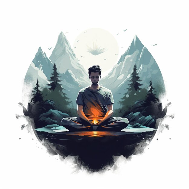 иллюстрация человека, медитирующего в уединенном фоне