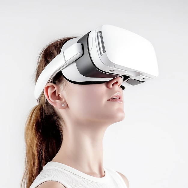 AIを活用した生成アート作品として作成された、仮想現実VRヘッドセットを装着した人物のイラスト