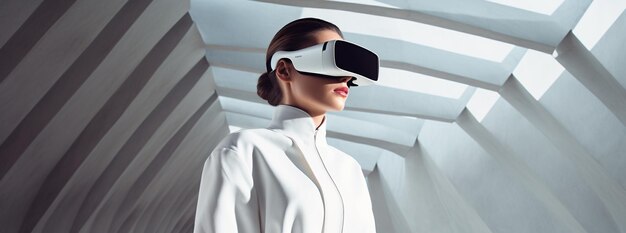 Illustration of a person wearing a virtual reality VR headset created as a generative artwork using AI