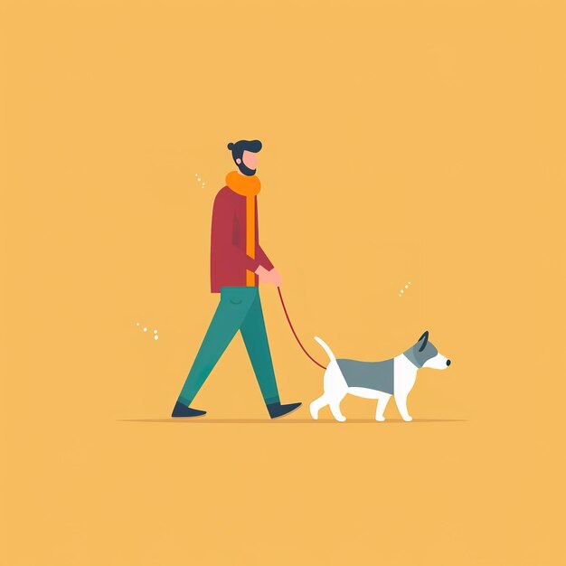 illustration of a person with his dog