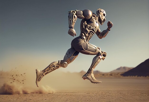 Иллюстрация человека с протезом, бегущего и не чувствующего препятствий на пути ИИ