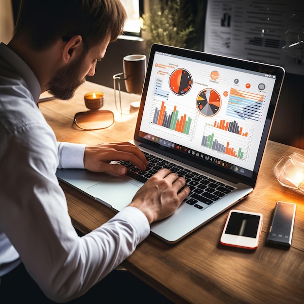 illustration of A person working on a laptop surrounded by notes