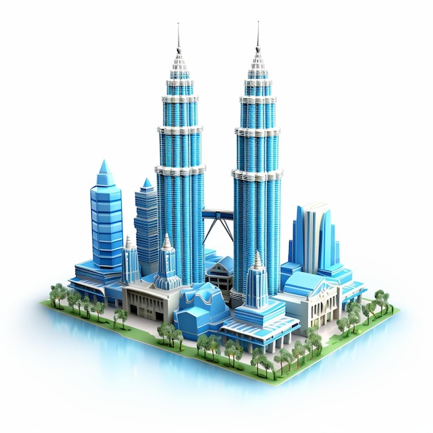 Petronas Towers의 그림인상적인 Petro의 3D 모델