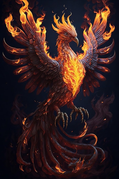 Illustration of a phoenix in fire