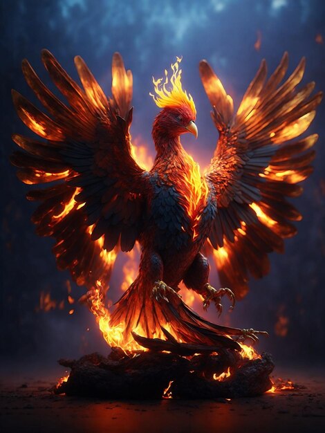 Illustration of a phoenix in fire