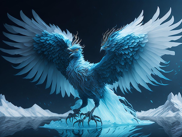 Illustration of a phoenix in ice