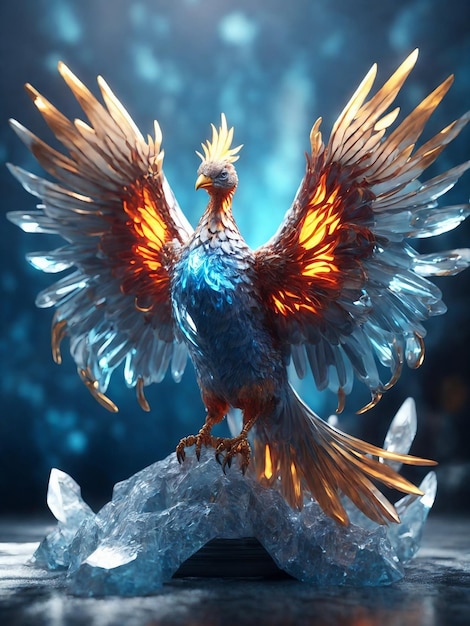 Illustration of a phoenix in ice