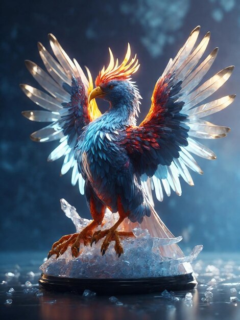 Illustration of a phoenix in ice