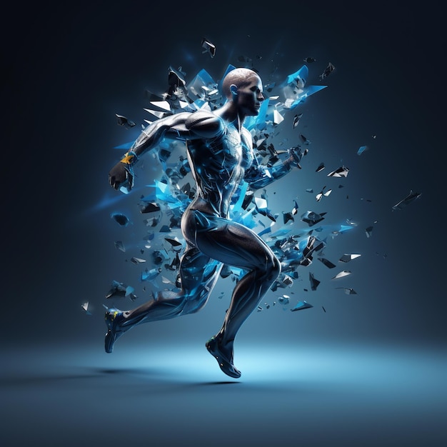 illustration of Photo 3d illustration with male figure running and