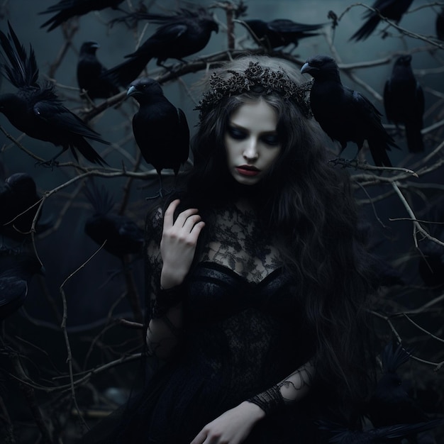 Photo illustration photo of a girl in gothic style dark aesthetics