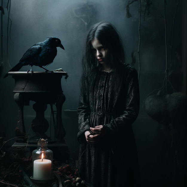 illustration photo of a girl in gothic style dark aesthetics