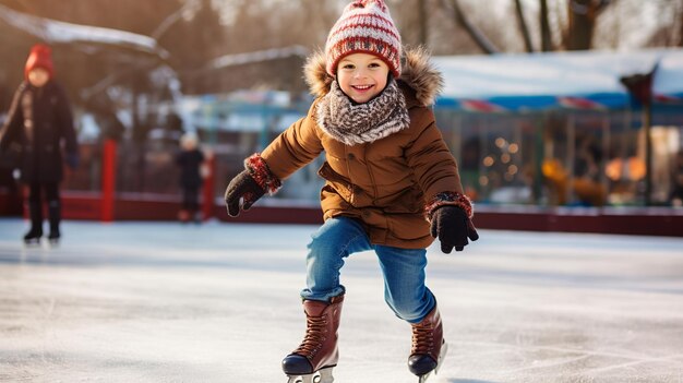 illustration of photo of happy child and his dad skating on a skatin