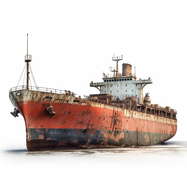 Photo illustration of photograph of an abandoned wrecked oil tanker isolat