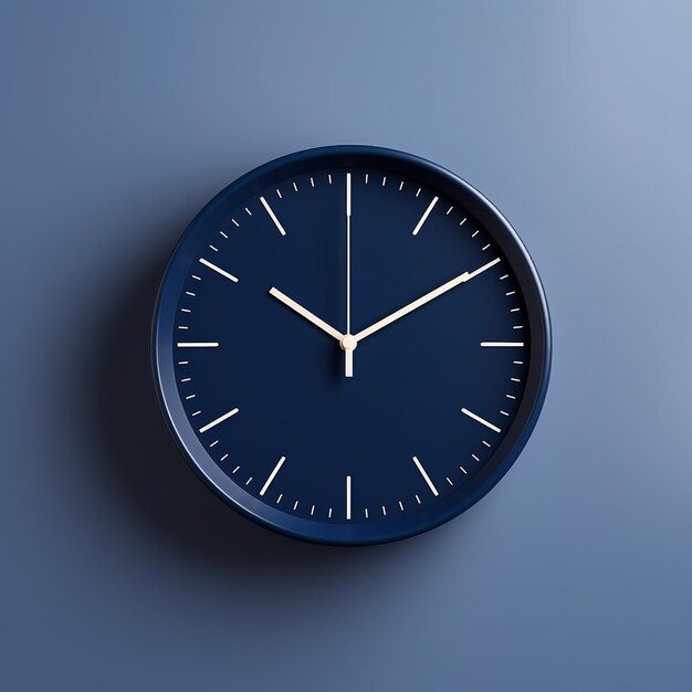 illustration of A photograph of a Clock mockup on wall in dark blue