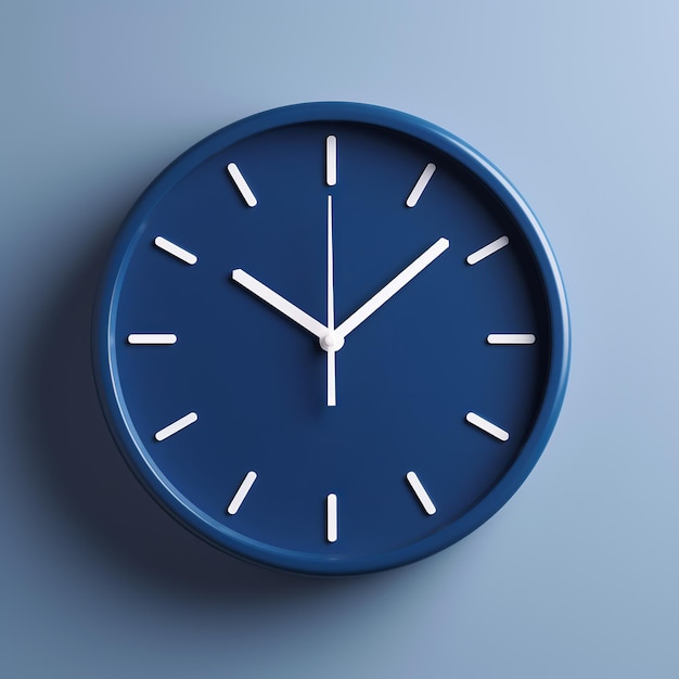 illustration of A photograph of a Clock mockup on wall in dark blue