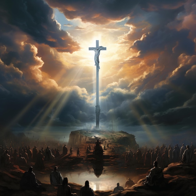 illustration of picture of the holy cross of Jesus Christ over sky