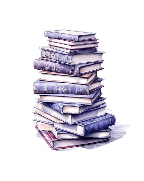 Illustration of a pile of books drawn by blue ballpoint pen