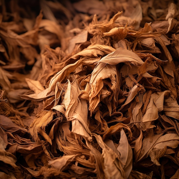 Photo illustration of pile of dried tobacco leaves