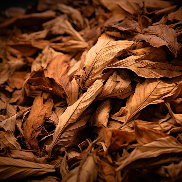 Photo illustration of pile of dried tobacco leaves