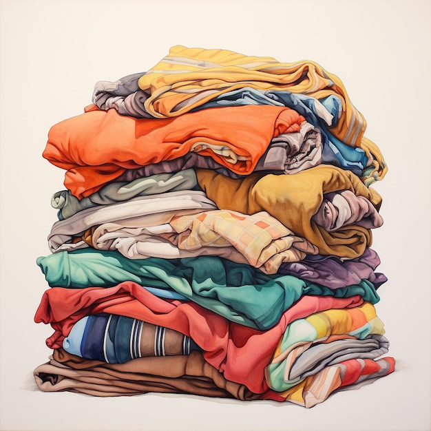 illustration of pile of fabric watercolor