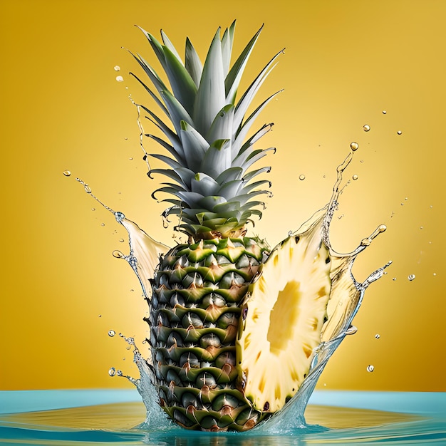 Illustration of pineapple with water splash