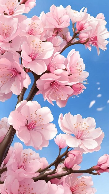 Illustration of Pink Cherry Blossom Sakura Flower Blooming in Spring Nature Landscape Anime Style