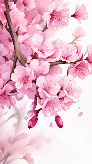 Illustration of Pink Cherry Blossom Sakura Flower Blooming in Spring Nature Landscape Anime Style