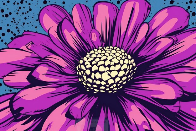 Illustration of pink chrysanthemum on a blue background