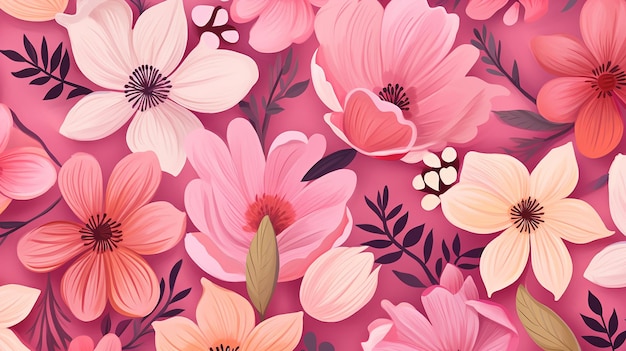 Illustration of pink flowers watercolor seamless patterns generative ai