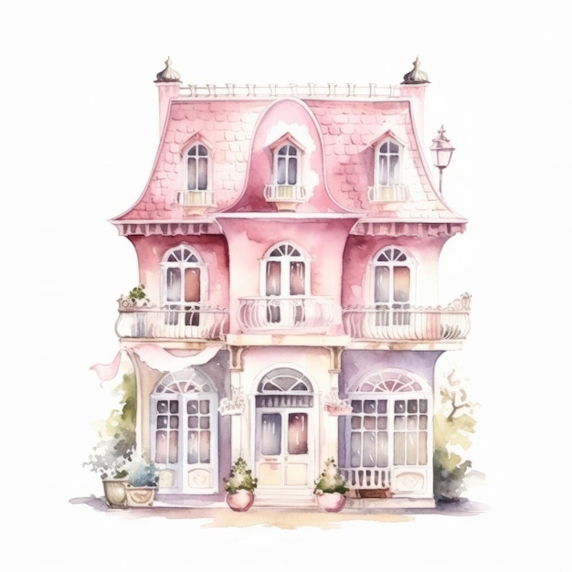 White and pink house illustration, Paper House Drawing, cottage