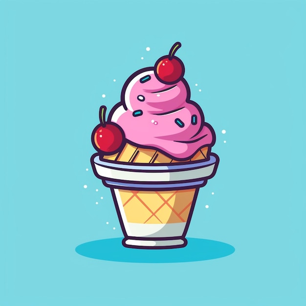 Photo illustration of a pink ice cream cone with a cherry on top generative ai