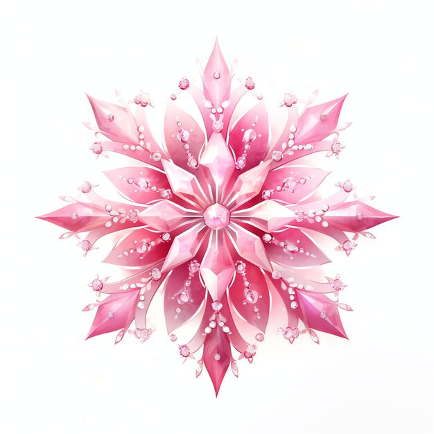 Photo an illustration of a pink magical christmas snowflake on a white background