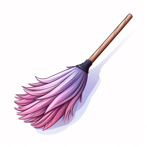 Photo illustration of a pink and purple broom on a white background generative ai