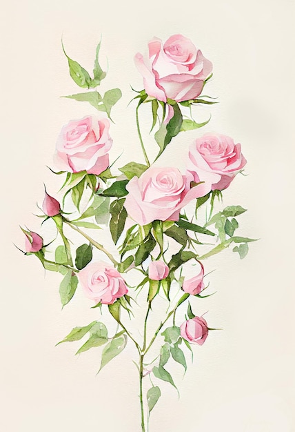 Illustration of Pink Rose in Watercolor Painting Style