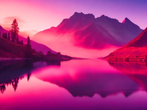 illustration pink sunset over mountains free download