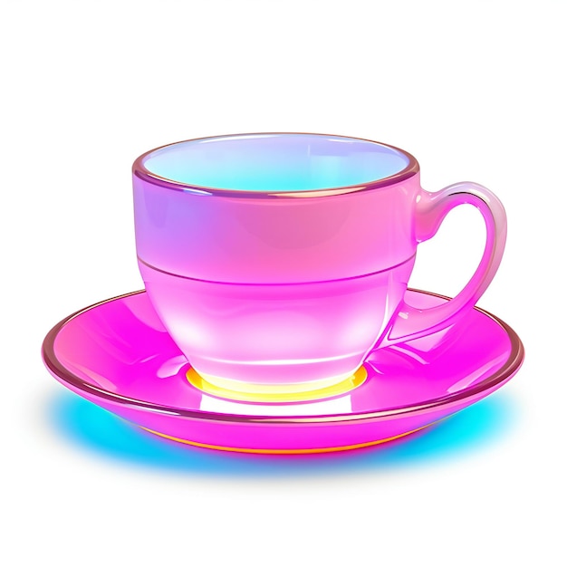 Illustration of a pink tea cup on a white background with reflection