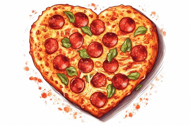 illustration of pizza pepperoni baked as heart shape