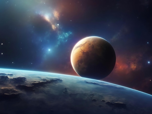 Illustration of a planet on the background of space Background with texture