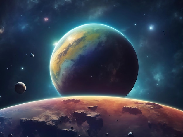 Illustration of a planet on the background of space Background with texture