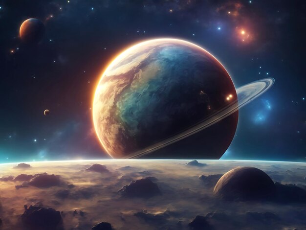 Illustration of a planet on the background of space Background with texture