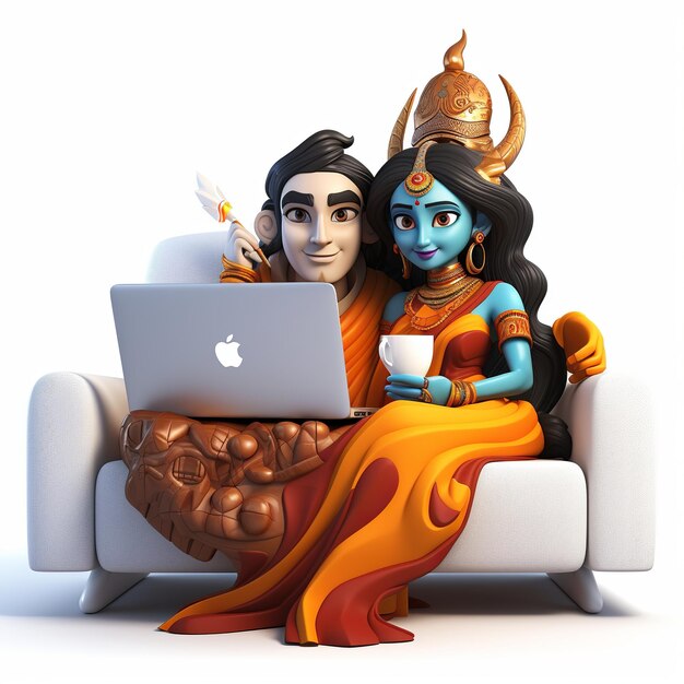 Photo illustration of plastic toys of indian gods shiva and parvati huggin