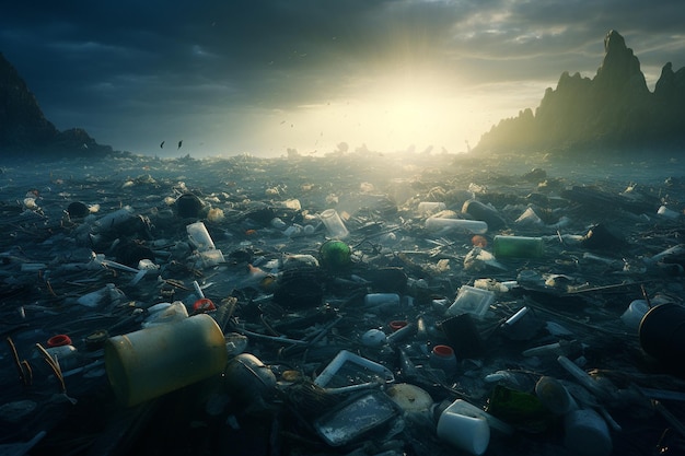 Иллюстрация Пластиковые отходы и другой мусор, который оскверняет планету Земля