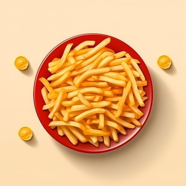 An illustration of a plate of fries in a cartoon fashion highly detailed on a clean background