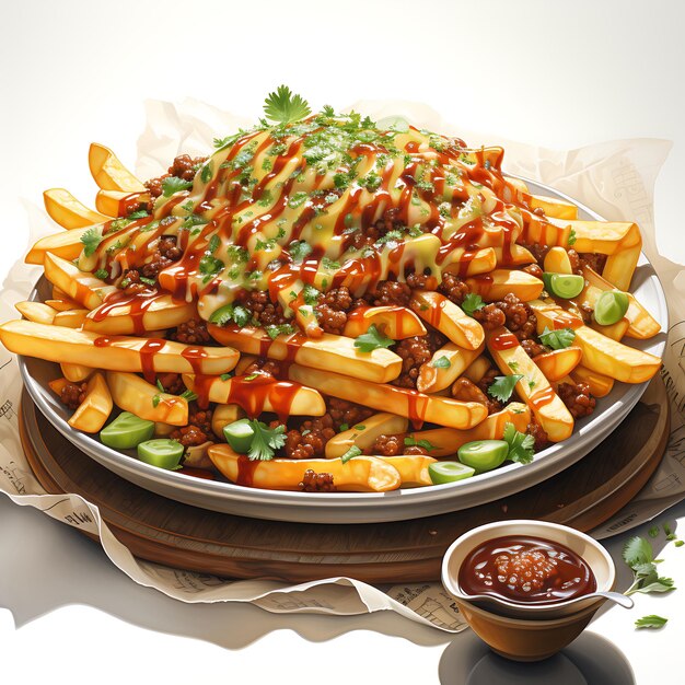 illustration of a plate full of delicious chili cheese fries