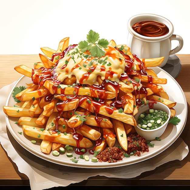 illustration of a plate full of delicious chili cheese fries