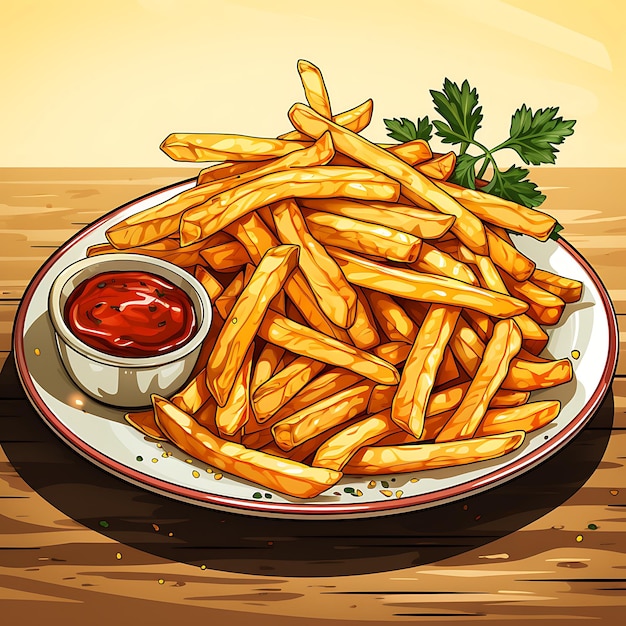 illustration of a plate full of fries